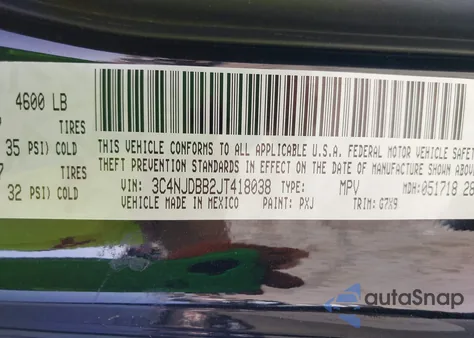 2018 Jeep Compass Latitude 4X4 from USA, damaged, VIN 3C4NJDBB2JT418038